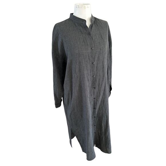 Eileen Fisher Oversized Organic Linen Maxi Puckered Shirt Dress Mandarin Gray XS - Picture 3 of 11